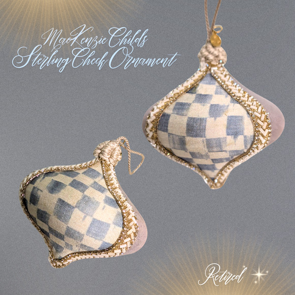 Mackenzie Childs Sterling Check Ornament Gray Velvet Patchwork Onion, Set of 4 - Picture 8 of 8